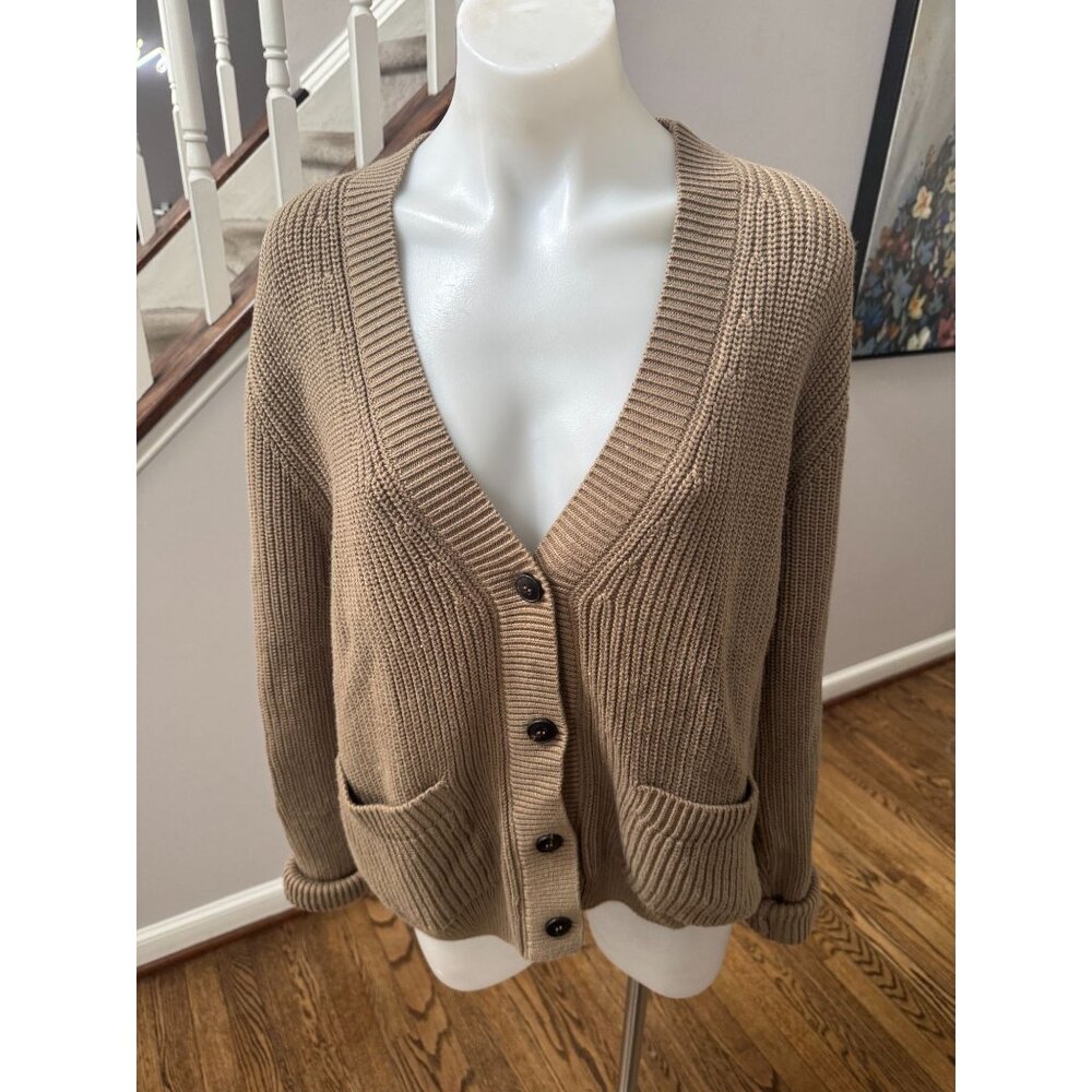 Sunspel Beige Chunky V-Neck Button Front Cardigan